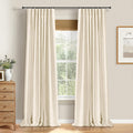 Skiennix 100% Blackout Curtains - Thermal Insulated Faux Linen | 84" Length, 2 Panels, Butter Cream