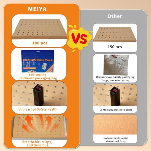 MEIYA Disposable Air Fryer Liners - 180 Pcs Non-Stick Parchment Paper Sheets | 9x11 Inch Rectangular Size