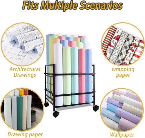 Blueprint Organizer - 20-Slot Rolling Cart for Blueprints, Maps & Posters | Ideal for Home, Office & Studio