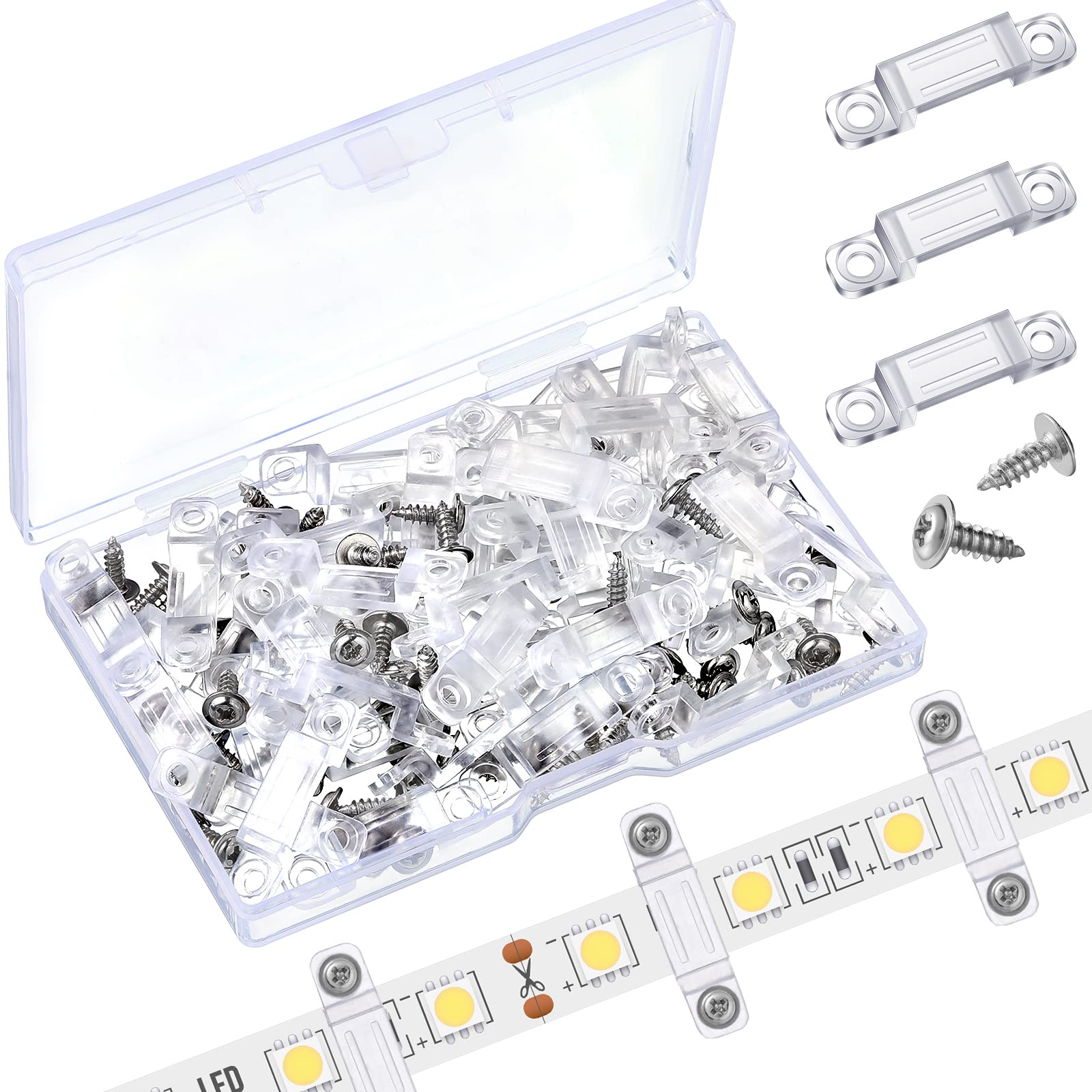 Qunclay 600 Pcs LED Light Strip Clips Clear Strip Light Mounting Brackets LED Holder Clamp Outdoor with Screws 12 mm Wide for Holidays Party Decor Ip67/68