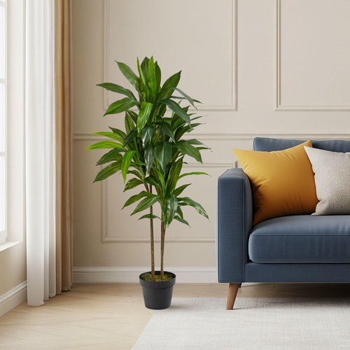 Nearly Natural 48in Artificial Dracaena with Real Touch Leaves and Multi Tonal Trunks, Large Indoor Silk Plant with Pot, Maintenance Free for Indoor Living Room and Home Office Decor