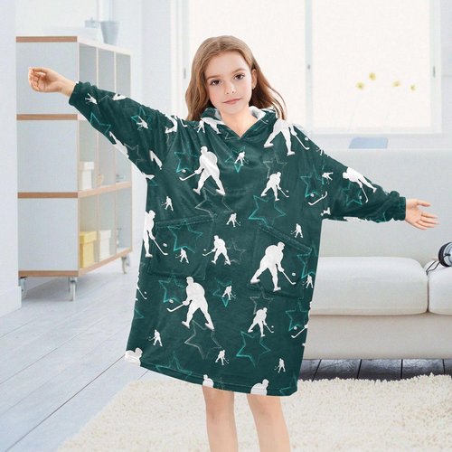 Sletend Hockey Players Wearable Blankets for Kids,Hoodie Blankets Sweatshirt Super Soft Warm Cozy Oversized Blanket Hoodie with Pocket,Small