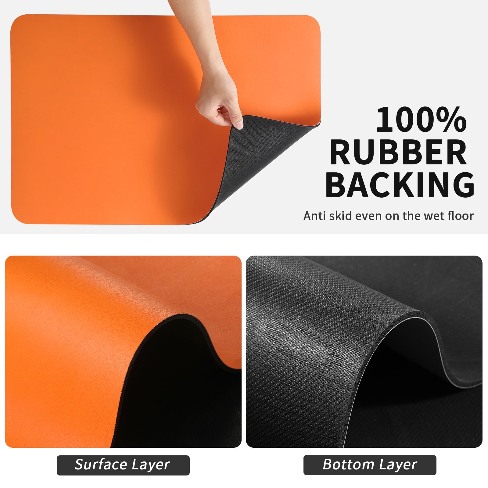 HotLive Dish Drying Mat for Kitchen Counter, Heat Resistant Drainer Mats with Non-slip Rubber Backed, Hide Stain Kitchen Super Absorbent Draining Mat, Easy to Clean Dish Rack Pad, Orange 18"x24"