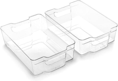 BINO Stackable Storage Bins - Large 2 Pack | Clear BPA-Free Organizing Containers with Built-In Handles