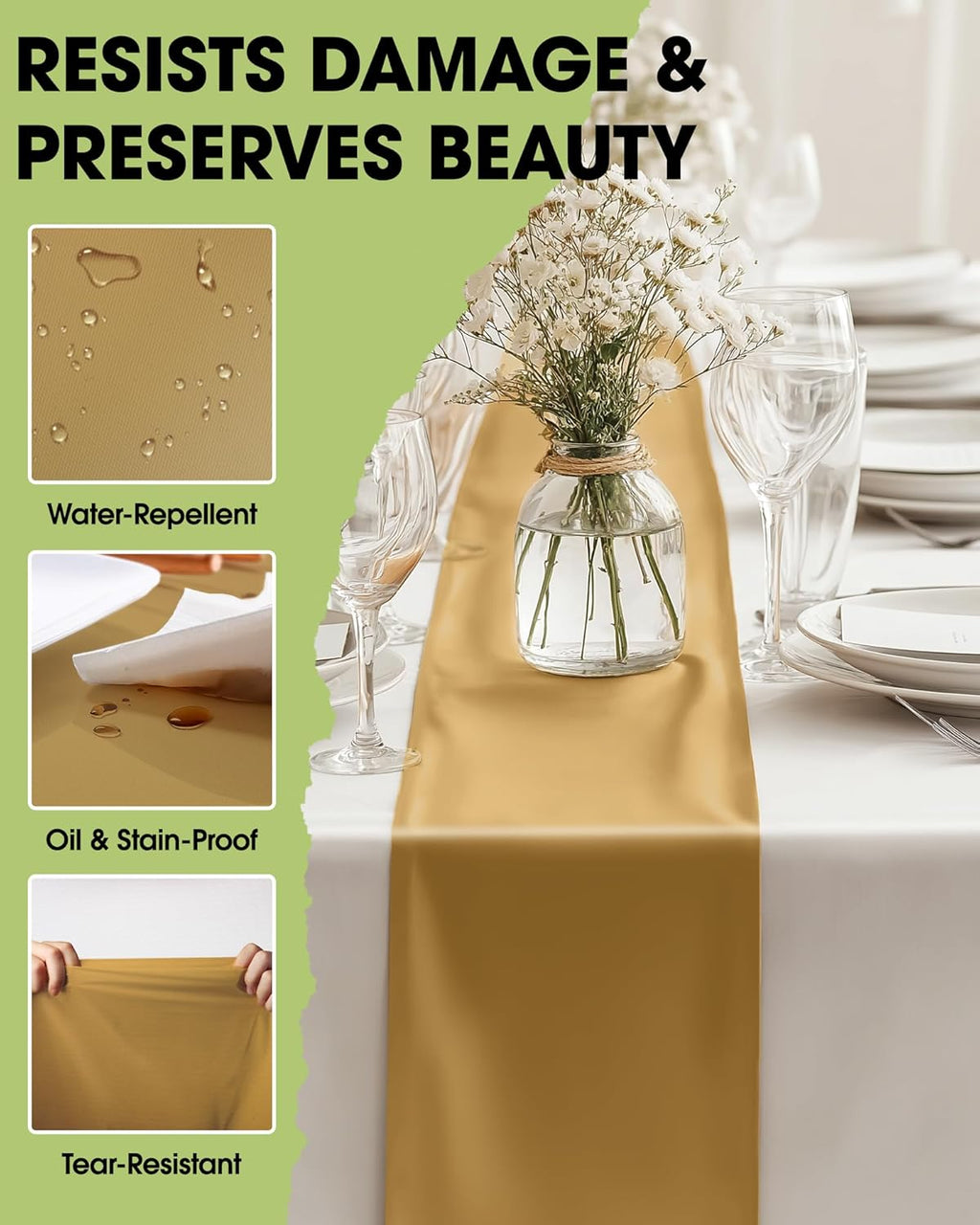 Pureegg Gold Plastic Table Runners - 10 Pack, 14'' x 108'' | Water-Resistant & Disposable for Weddings, Parties, and Home Decor