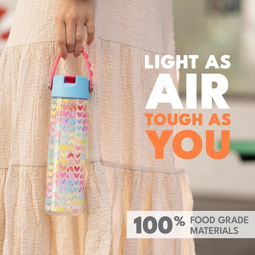 Elemental Splash Water Bottle - BPA-Free Tritan Plastic with Straw & Pop It Strap | 26oz Rainbow Heart - Ideal for Travel & Sports