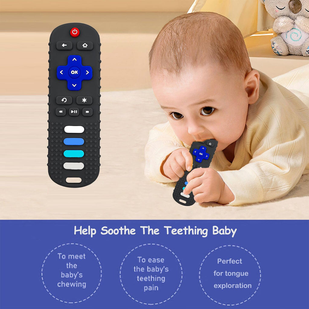 ROBBEAR Baby Teething Toys - Food Grade Silicone Teether in TV Remote Shape | BPA-Free, Purple & Khaki