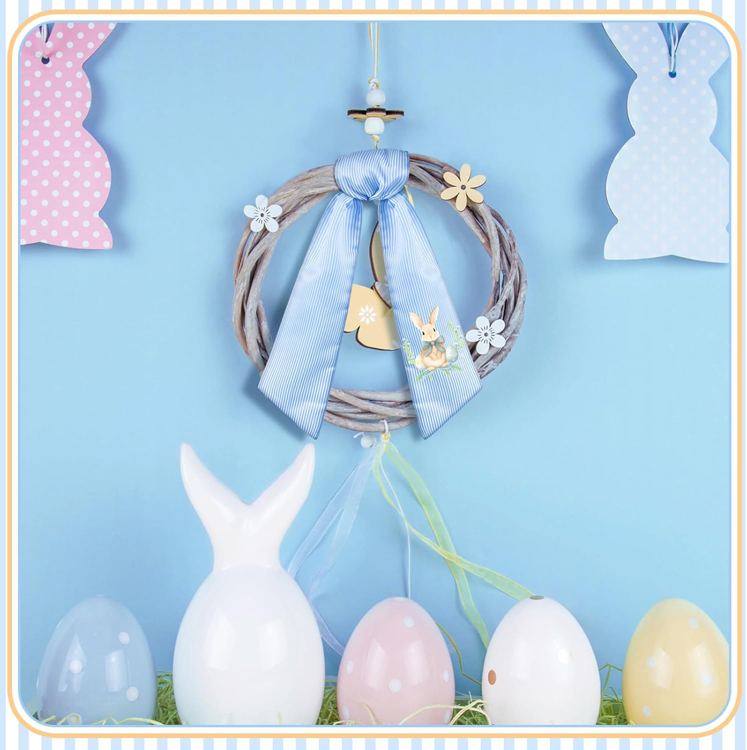 VitalCozy Easter Bunny Wreath Sash - Satin Ribbon for Monogrammed Decor | Indoor/Outdoor Use