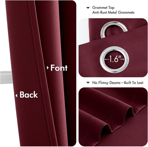 MIULEE Burgundy Red Blackout Curtains - Thermal Insulated Room Darkening Drapes | 90-Inch Long, 2 Panels
