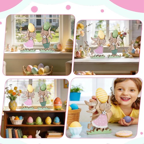 Easter Decorations for the Home Wooden Bunny Decor Sign Farmhouse Rabbit Tiered Tray Decor Easter Rabbit Table Decorations for Easter Party Desk Office Farmhouse Home
