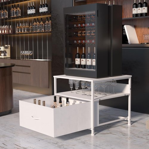 Unionly180 lb Mini Fridge Table with Drawer Fridge Shelf, Mini Fridge Cabinet with Storage,Heavy Duty Fridge Standwith Charging Station, 4 Adjustable Feet for Home Kitchen (White)