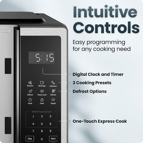 Chefman Microwave Oven - 0.7 Cu. Ft. Compact Design with 10 Power Levels & Child Safety Lock | Stainless Steel