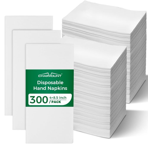 Charmount 300 Pack Disposable Linen-Feel Guest Towels, Soft Absorbent White Hand Towels Bulk, Cloth-Like Napkins for Bathroom, Kitchen, Wedding, Party, Events