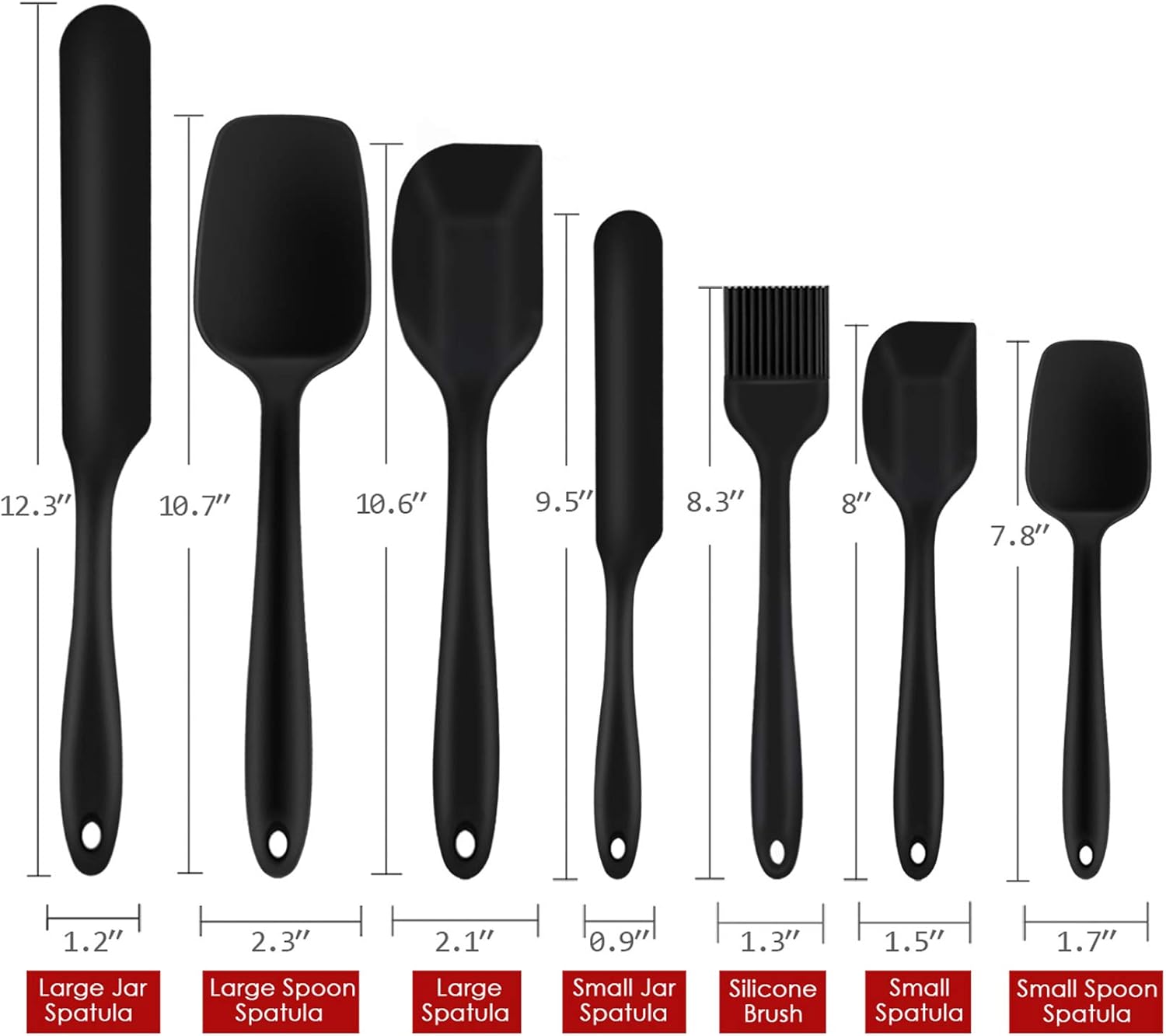 P&P CHEF Silicone Spatula Set - 7 Heat-Resistant Kitchen Utensils for Non-Stick Cooking | Flexible & Dishwasher Safe, Black