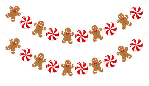 Uniwish Peppermint Gingerbread Man Banner Garland Christmas Hanging Decorations Christmas Tree Ornaments for Home Office Decor New Year Xmas Holiday Party Supplies
