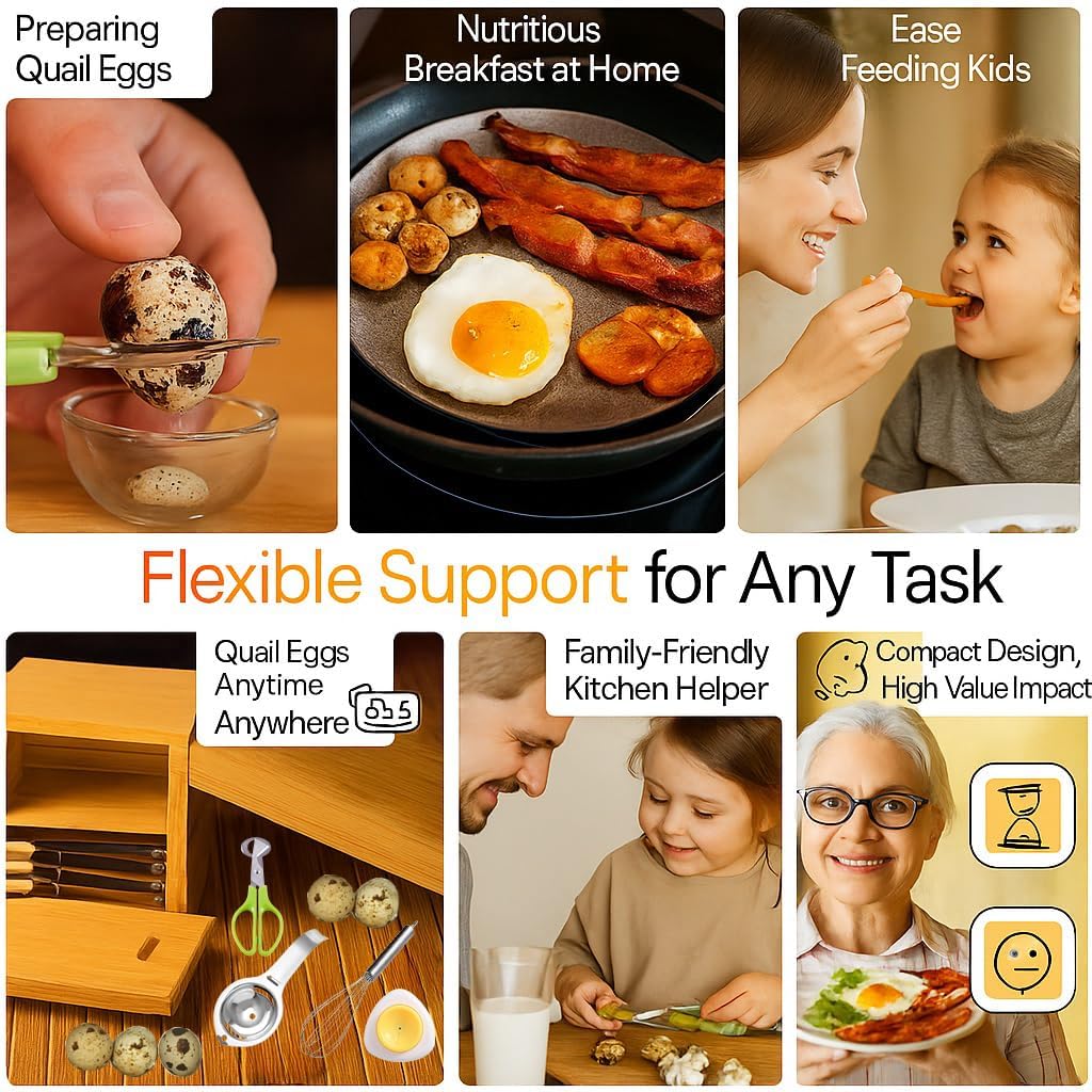 Skiennix Quail Egg Scissors Set - Stainless Steel Egg Yolk Separator & Cutter for Quick Breakfast Prep | 5-Piece Set