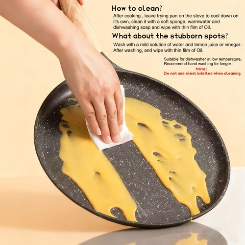KUAWAK 11.2” Crepe Pan Nonstick，Granite Coating Dosa Pan Pancake Flat Skillet Tawa Griddle,Scone Pan,With Stay-Cool Handle, Induction Compatible, PFOA Free