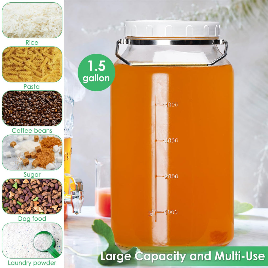 Qianfenie 2 Gallon Glass Jar with Airtight Lid, Wide Mouth Mason Jar with Lids(7600ML), Set of 1, 2 Gallon Large Glass Jar with Lid and Stainless Steel Handle