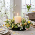 MOYEE Candle Holder Centerpiece - Elegant Black Metal Design with Artificial Flowers | 14-Inch Versatile Decor