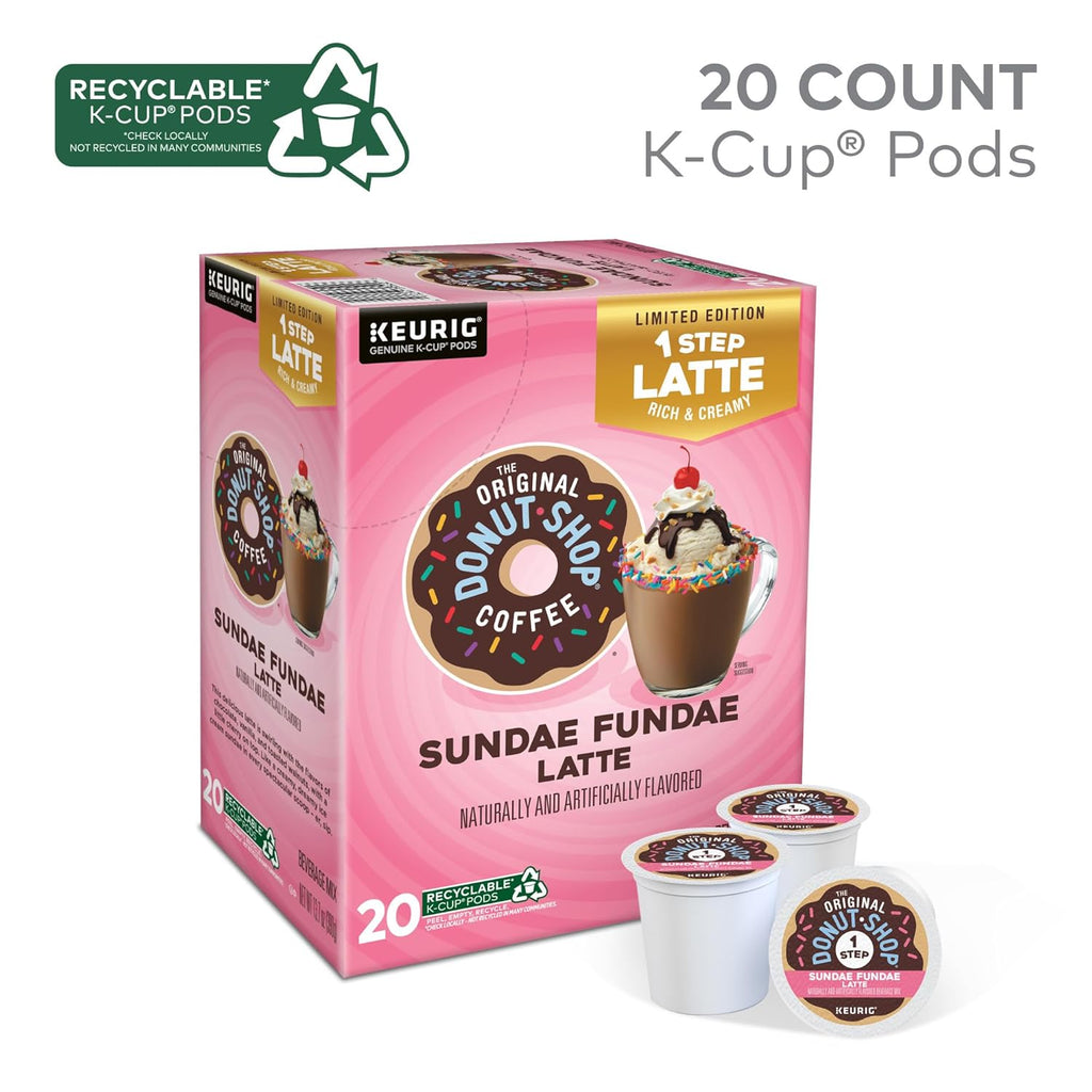 Original Donut Shop K-Cup Pods - Sundae Fundae One-Step Latte, 20 Count for Keurig Machines