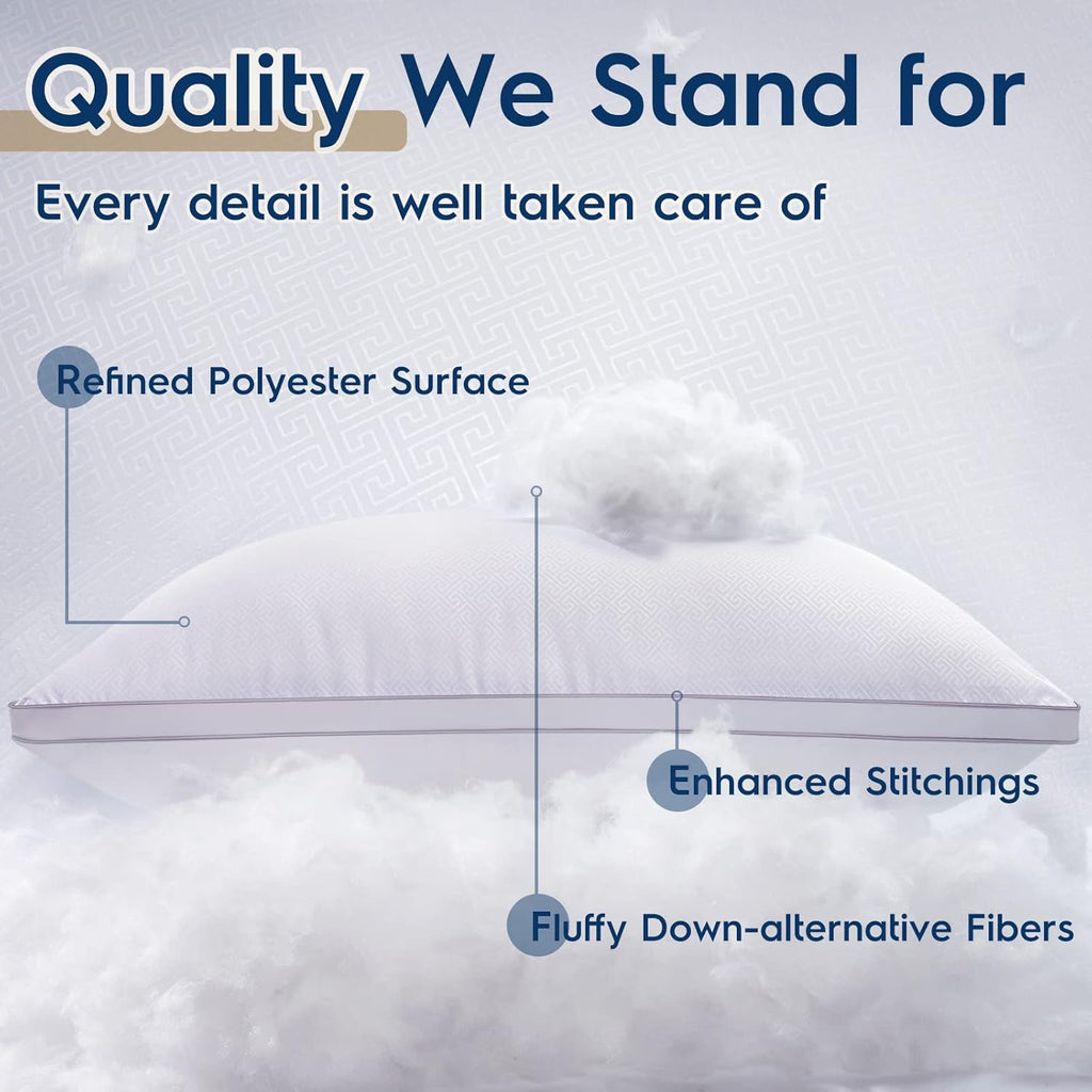 Viewstar Bed Pillows - Hotel Quality Cooling Down Alternative | Set of 2 Gusseted King Size, White