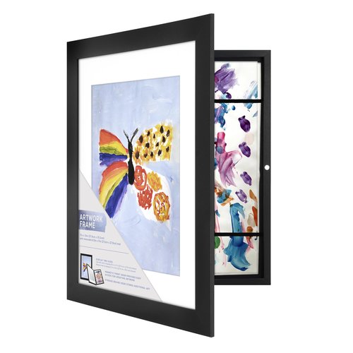 MCS Kids Art Frame 11x14 Matted with 8.5x11 Opening, Black Changeable Magnetic Picture Frame Kids Artwork Storage Display for Walls (1-Pack)