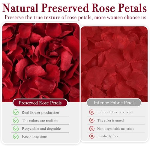Eslibin 300 PCS Dried Real Red Rose Flower Petals Confetti for Wedding, 2.82oz Preserved Freeze Flower Girl Petals for Romantic Night Wedding Proposal Centerpeice Shower Party Decor