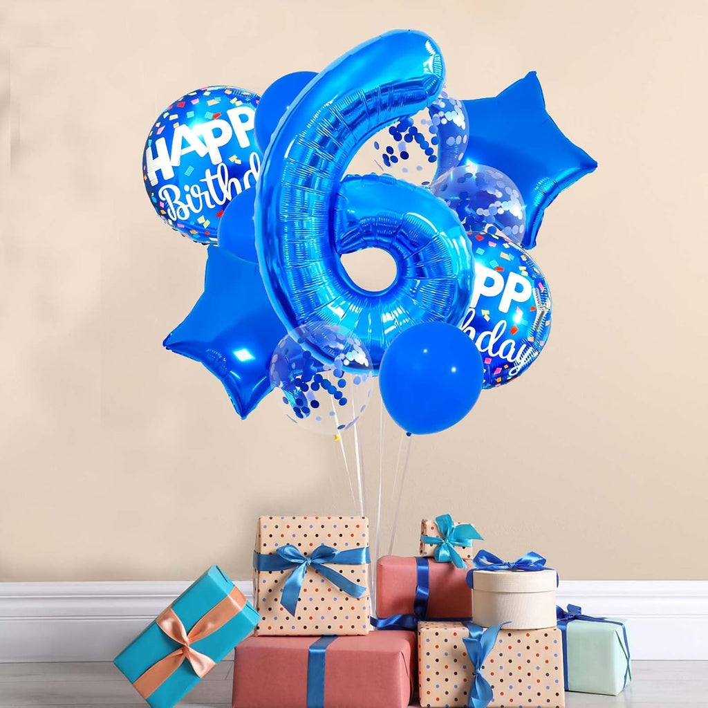Skiennix 6 Balloon Number - Dark Blue Confetti Latex Foil Birthday Balloon for Kids' Party Decor