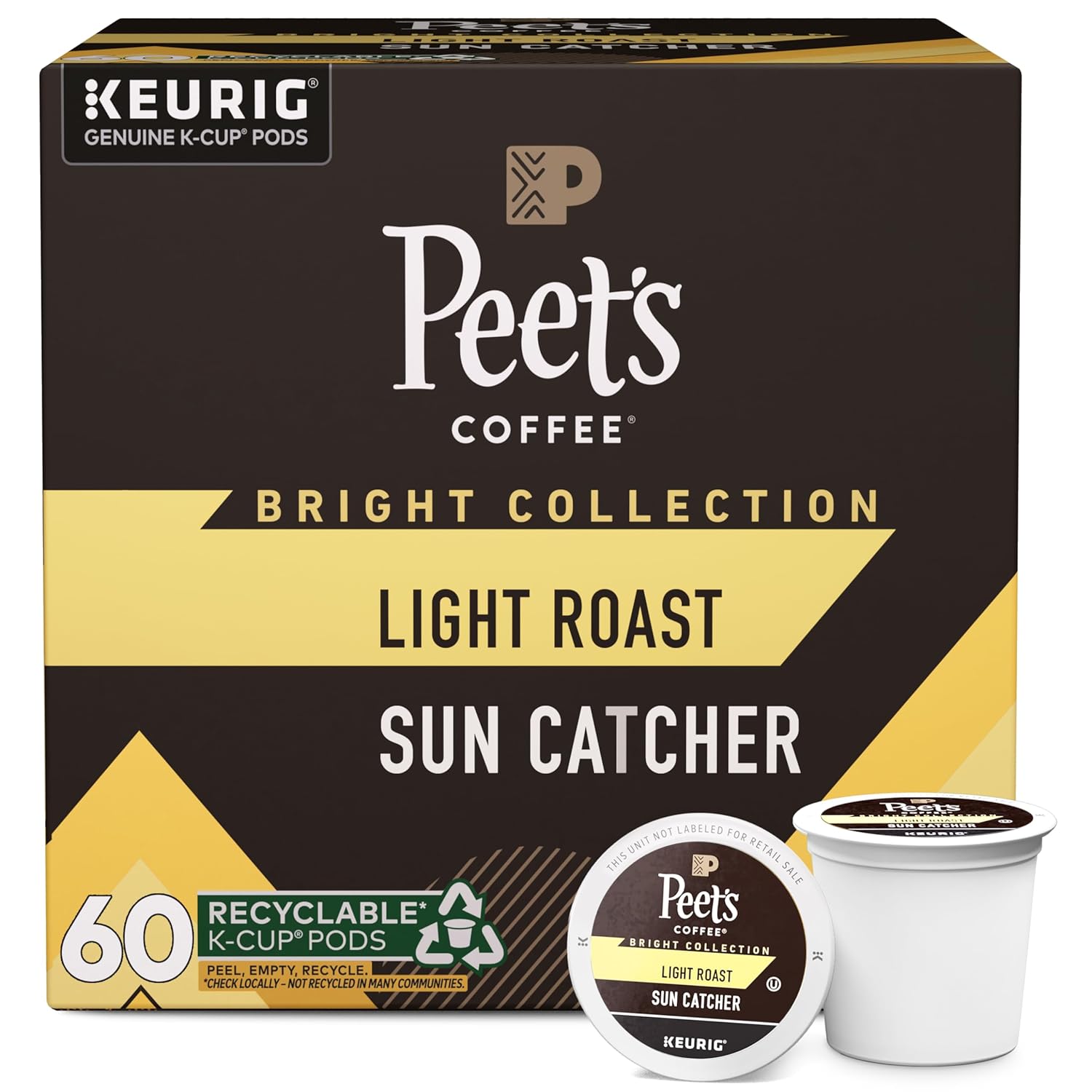 Peet's Coffee Light Roast K-Cup Pods - 100% Arabica Sun Catcher, 60 Count (6 Boxes of 10 Pods)