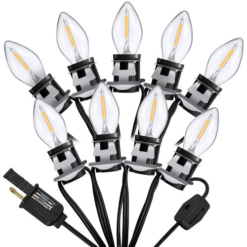 Christmas Village Light Cord with 9 LED Bulb, C7 Blow Mold String Lights with Two Spare Fuse, Blow Mold Light Cord with Clip, Village Lights for Christmas Houses Villages, Holiday Craft Decorations