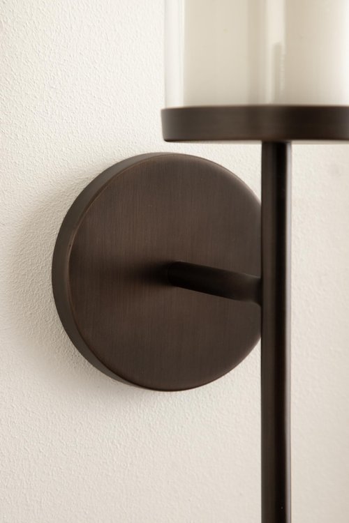 Kate and Laurel Blaise Transitional Metal Wall Sconce; 5 x 6 x 14; Antique Bronze; Modern Round Candle Holder with Removable Glass Cylinder for Flameless Candles