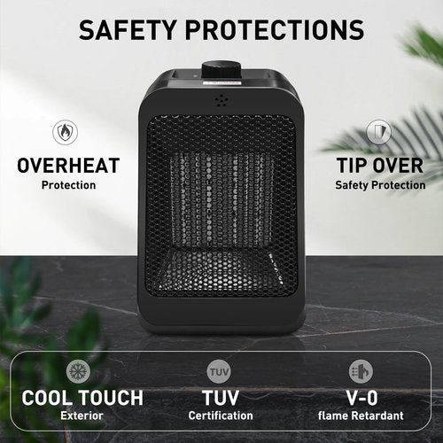 Portable Space Heater, Electric PTC Ceramic Heaters for Indoor Use, 2S Efficient Heating, Tip-Over & Overheat Protection for Bathroom Home Office Bedroom-612