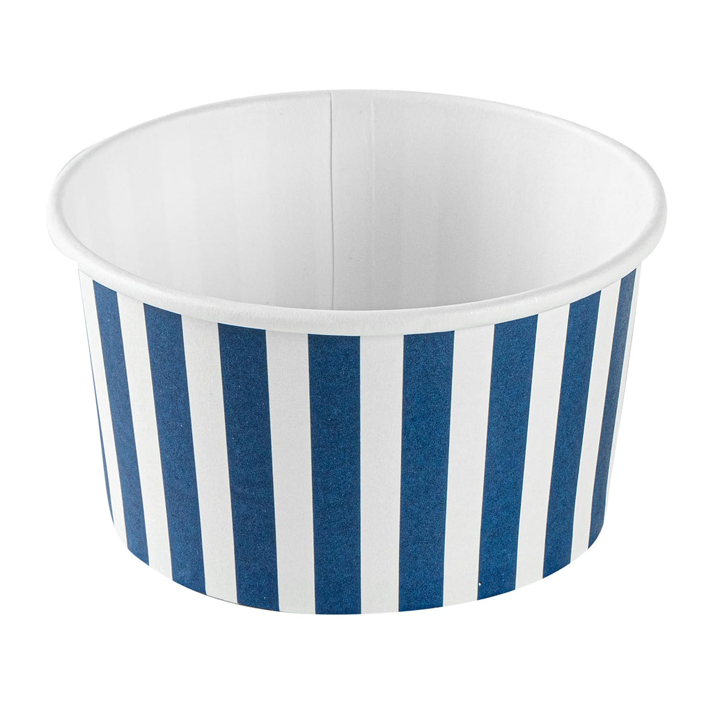 Restaurantware Coppetta 8 Ounce Dessert Cups, 200 Disposable Ice Cream Cups - Lids Sold Separately, Sturdy, Blue And White Paper FroYo Bowls, Striped, For Hot And Cold Foods, Perfect For Gelato