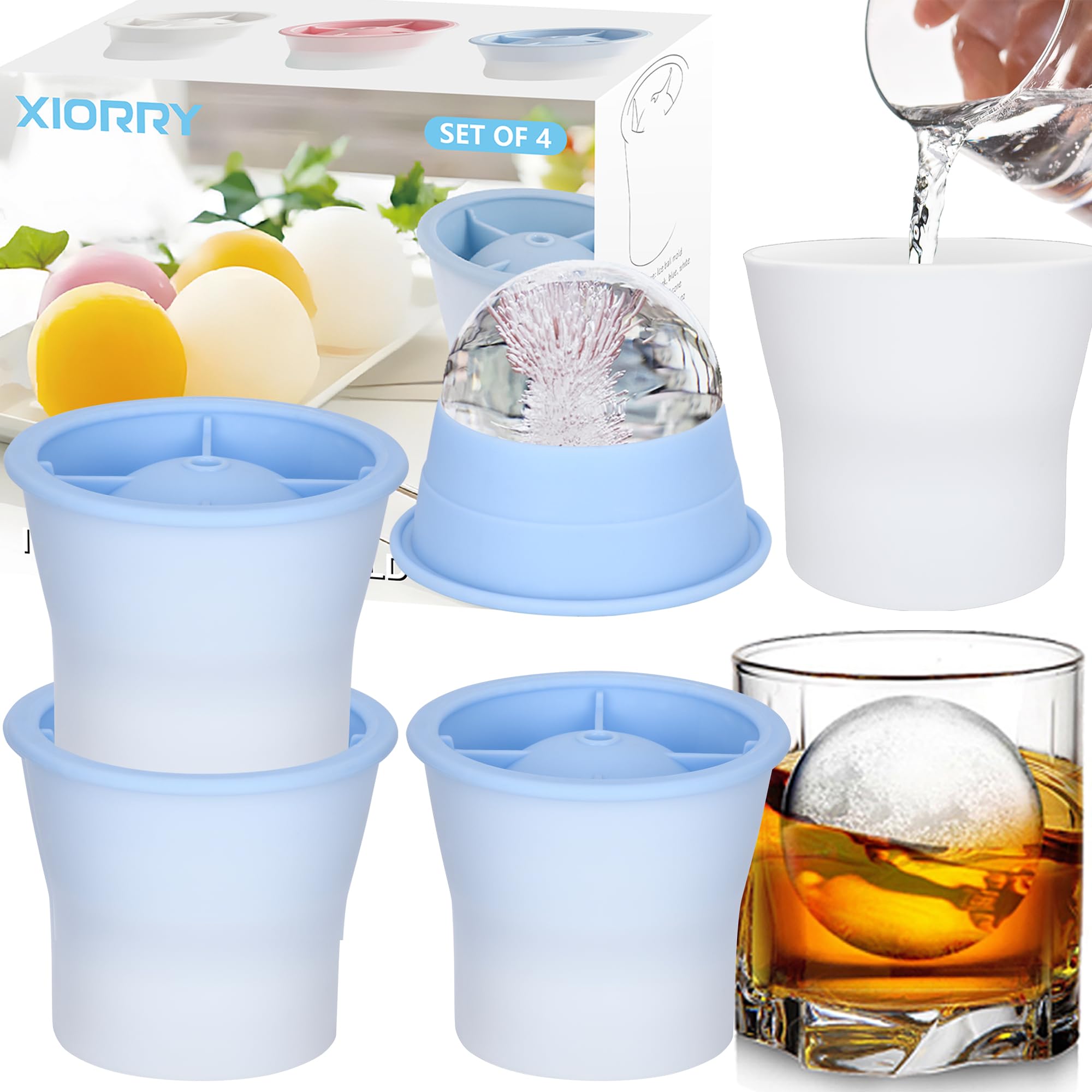 (Upgrade) Ice Molds 4 PCS, Silicone Sphere Ice Mold Maker, Stackable Easy Release Circle Ice Cube Mold with Lids, Spherical Ice Makers with Lids for Whiskey, Cocktails, Bourbon, and Drinks