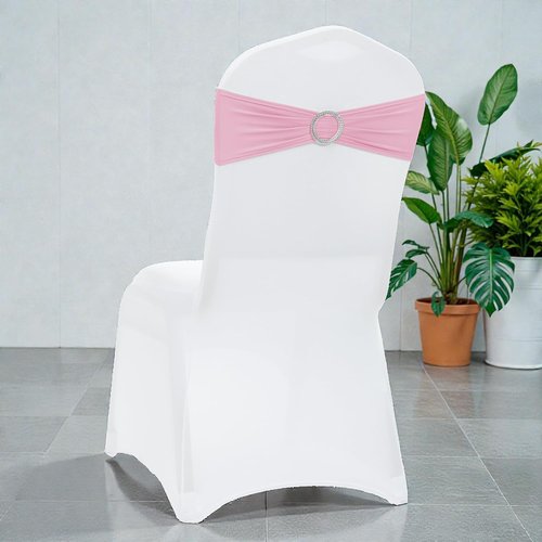 MDS Spandex Chair Sashes - Premium Stretch Covers with Buckle Slider | Universal Fit for Weddings & Events - Pink, Pack of 75