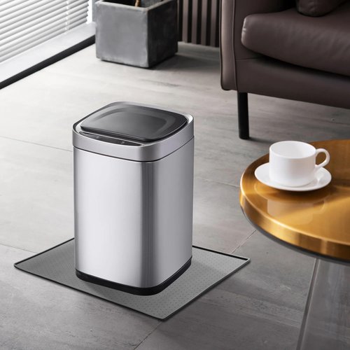 Trash Can Mat, Silicone Material with Non-Slip Particles to Prevent Trash Can Movement and Protect Floors, Raised Edges to Prevent Spills, Suitable for Kitchen, Living Room, Bedroom (11.8"x18.9")
