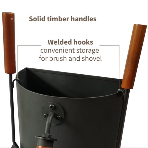 Ash Metal Bucket with Brush & Shovel Fireplace Tools Set, 3.5 Gallon Space Saving Design for Cleaning Charcoal Ash Disposal for Indoor/Outdoor Fire Pits, Wood Burning Stoves, Coal/Pellets Ash Can Pail
