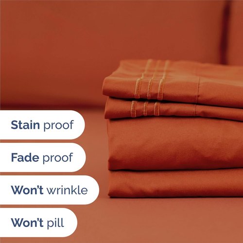 King Size 4 Piece Sheet Set - Comfy Cooling Bed Sheets for Luxurious Sleep - Deep Pockets, Super Soft, Wrinkle-Free - Oeko-Tex Certified - Terracotta