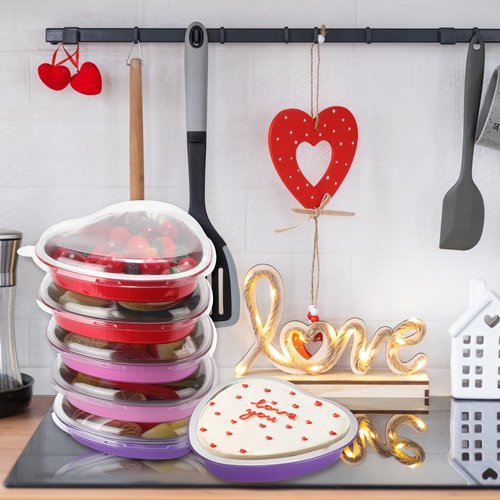 Patelai 25 Sets 22.7 oz Valentine's Heart Shaped Cake Pans with Lid 7.4 '' Valentine's Day Large Disposable Foil Aluminum Heart Baking Pan for Valentines Day Baking Wedding Party Supplies(Multicolor)