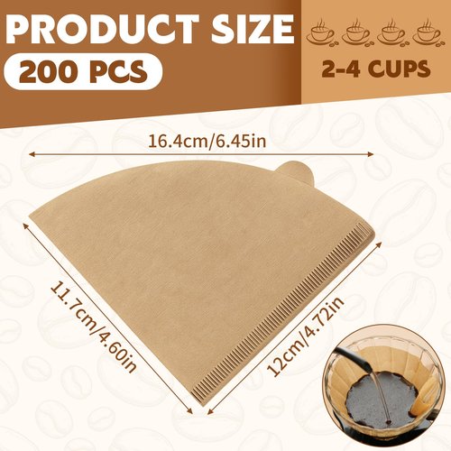 200 Count Cone Coffee Filters, Coffee Filters #2 Disposable, V60 Natural Unbleached Cone Paper Filter for Pour Over and Drip Coffee Maker, Suitable for Home Coffee Shop (2-4 Cup)