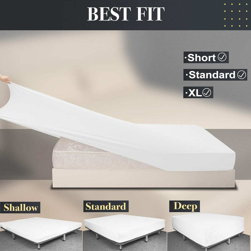 Soft Stretch Queen Size Fitted Sheet - Cozy Jersey Knit with 4-Way Stretch | Deep Fit 5"-16" - White