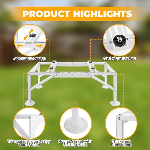 Mini Split Ground Stand for 9000-18000 BTU, Mini Split AC Bracket for Ductless Air Conditioners Heat Pump System,Heavy Duty Condenser Stand Adjustable Length 9.6" to 33.1" Max Load 500Lbs(White)