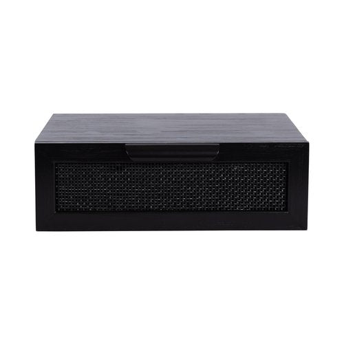 Kate and Laurel Ori Transitional Cane Rattan Floating Side Table with Pull-Out Storage Drawer, 18x13x6, Black