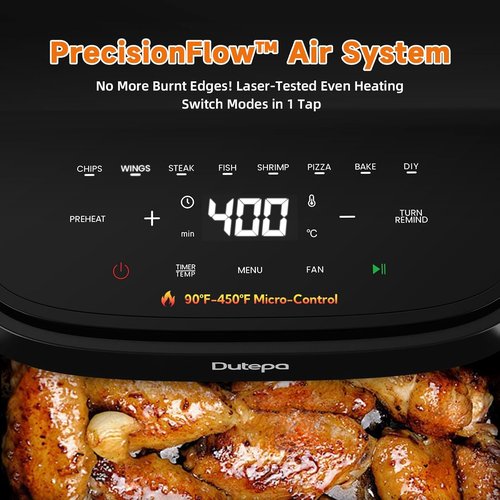 Air Fryer | 8-in-1 Compact 4.5Qt with DC Motor - Fast & Crispy Cooking, 95% Less Oil, Dishwasher Safe