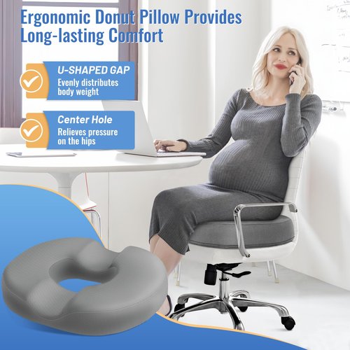 CloudBliss Donut Pillow Seat Cushion Chair Pad for Tailbone Pain Relief and Hemorrhoids, Memory Foam Seat Chair Cushion for Men and Women for Home & Office, (Light Grey-2XL)