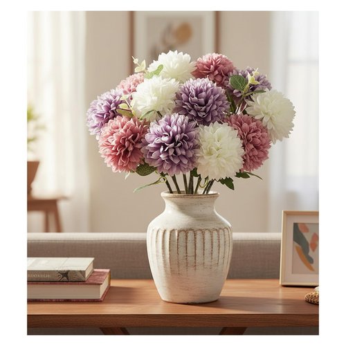 RUMEAVAO 15pcs Artificial Silk Mums Chrysanthemum Flowers with Faux Eucalyptus Stems, Fake Purple White Fuchsia Pompon Mums for Home Wedding Party Decor (12 Chrysanthemum & 3 Eucalyptus)