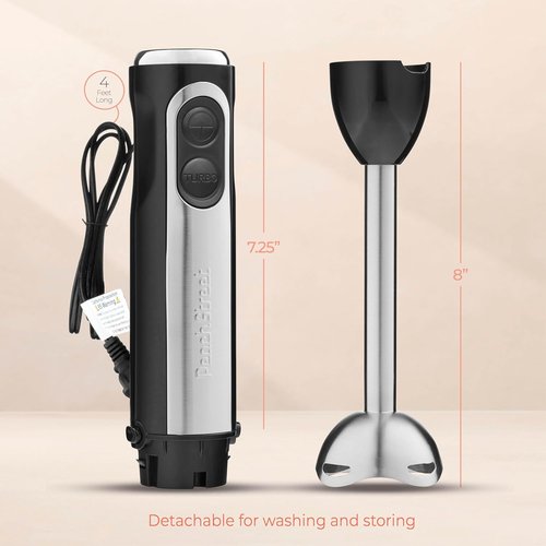 **Powerful Immersion Blender - 500 Watt Electric Hand Blender with Turbo Mode | Detachable Base for Smoothies, Soups, and Purees**