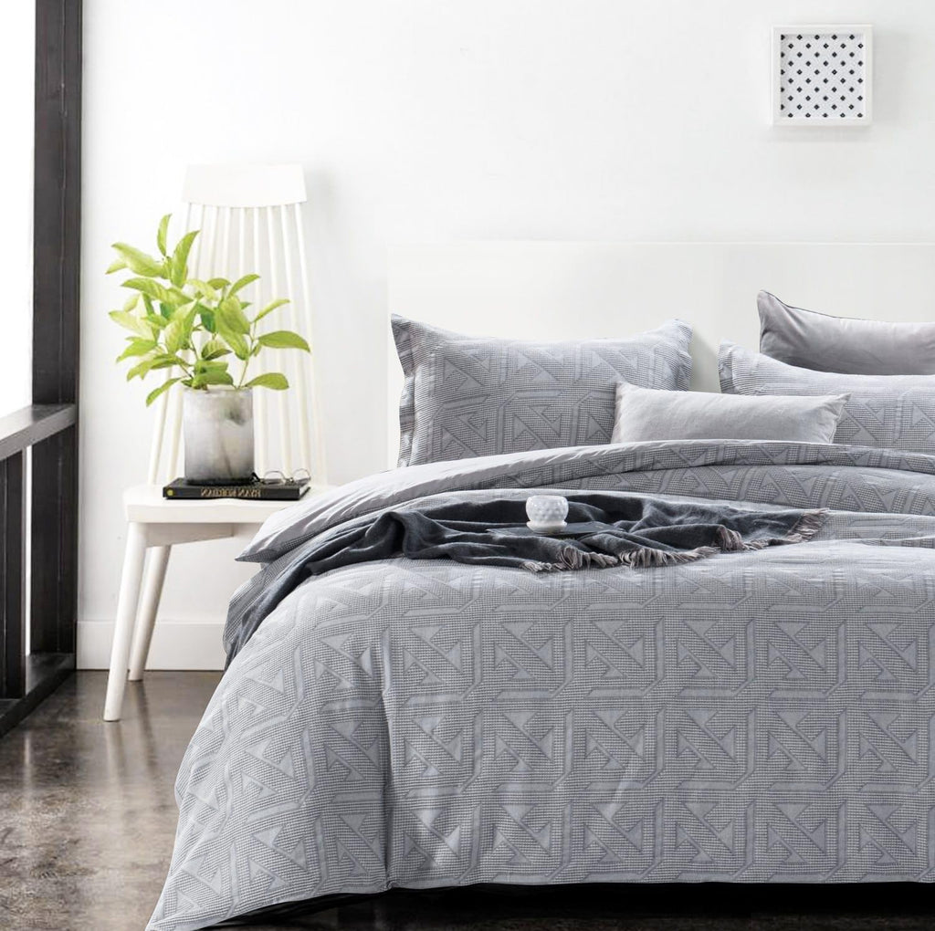 meadow park Matelasse Duvet Cover Set, 100% Cotton, Pre-Washed, Soft & Cozy, Woven Jacquard Textured, Waffle Design Bedding Set, Twin, Grey