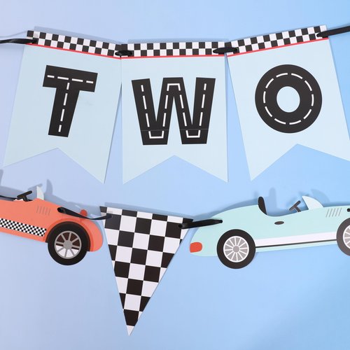 Two Fast Banner - Two Fast Birthday Decorations,Racing Second Birthday Decorations,Race Car Party Flag Banner