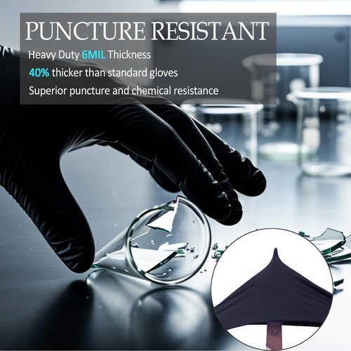 PROMEDIX P Black Disposable Nitrile Gloves, 6Mil 100 Pcs Food Safe Cooking Gloves Latex Free Rubber Gloves for Cleaning Exam Large